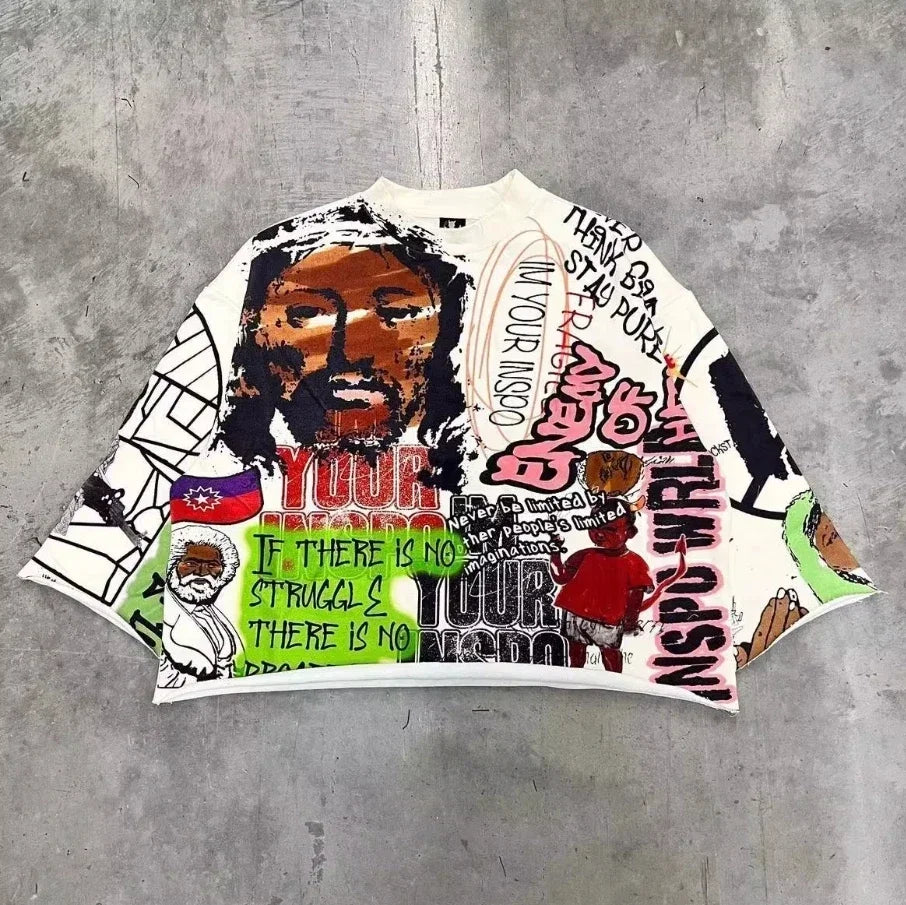 American Classic Letter Patchwork Stripe T Shrits Men Women Hip Hop Y2k Harajuku Street Long Sleeved TShirt Trend Oversized Tops