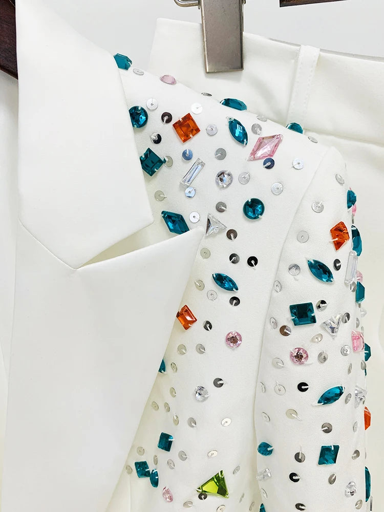 HIGH STREET Newest 2025 F/W Fashion Designer Runway Suit Set Women's Slim Fitting Colors Strass Diamonds Beaded Blazer Pants Set