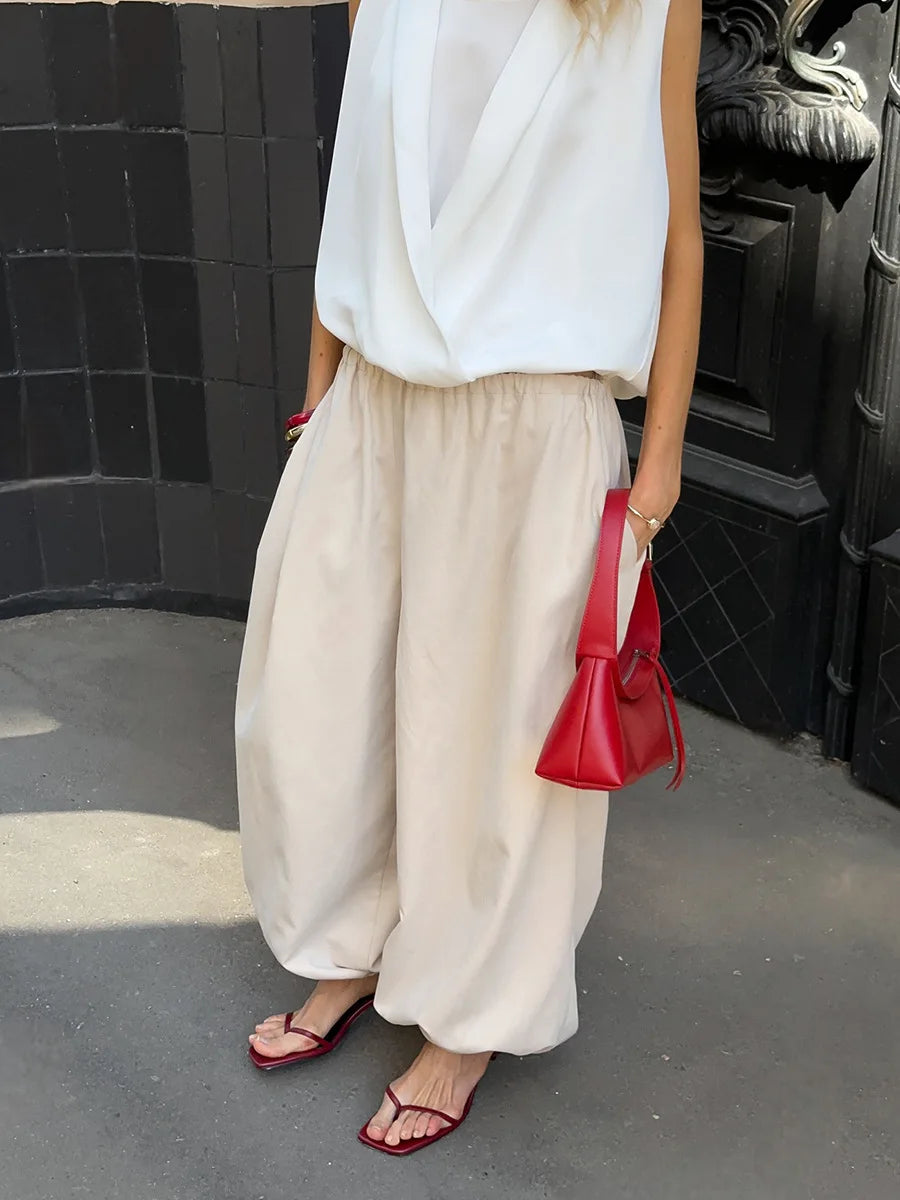 Bornladies Autumn Womens 100% Cotton Loose Lantern Style Wide Leg Pants Street Style Casual Lazy Pants Fashion Trousers