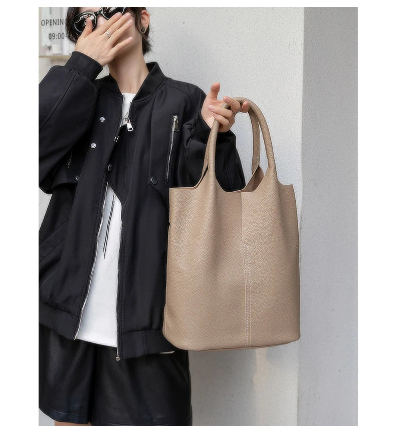 Bucket Bag Ladies Luxury Women Tote Bag Casual Genuine Cow Leather Shoulder Bags ladies Tote Handbags Big Shopper Bag for Female