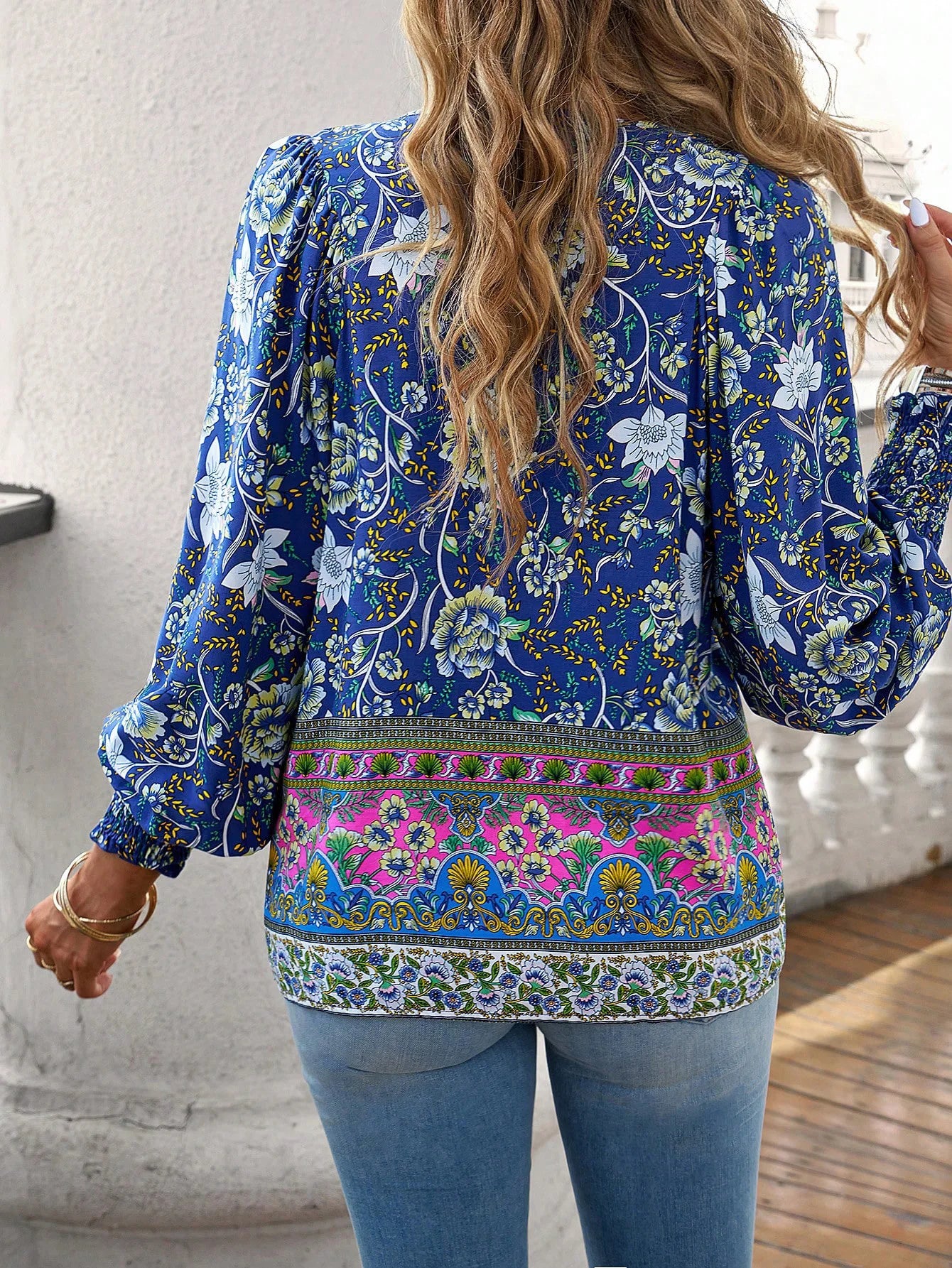 2025 Spring Summer Printed Shirt Women Elegant Chiffon V-neck Long-sleeve Top