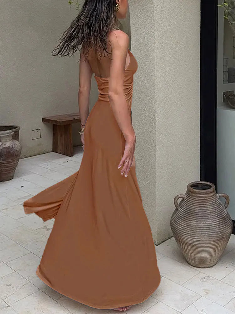 Women's Dresses Summer New Streetwear Fashion Halter Casual Slim Dress Solid Sexy V-Neck Backless Female Party Knitted Dresses