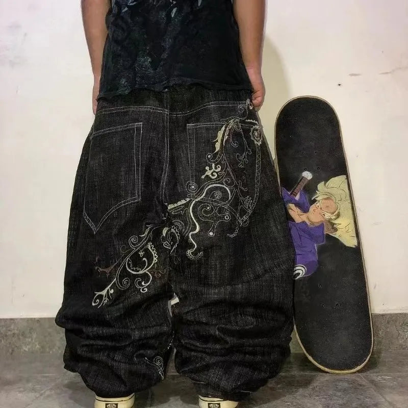 Black Y2K Hiphop Gothic Multi Pocket Zipper Jeans for Men Japanese Streetwear Trendy Cargo Pants European Urban Baggy Denim