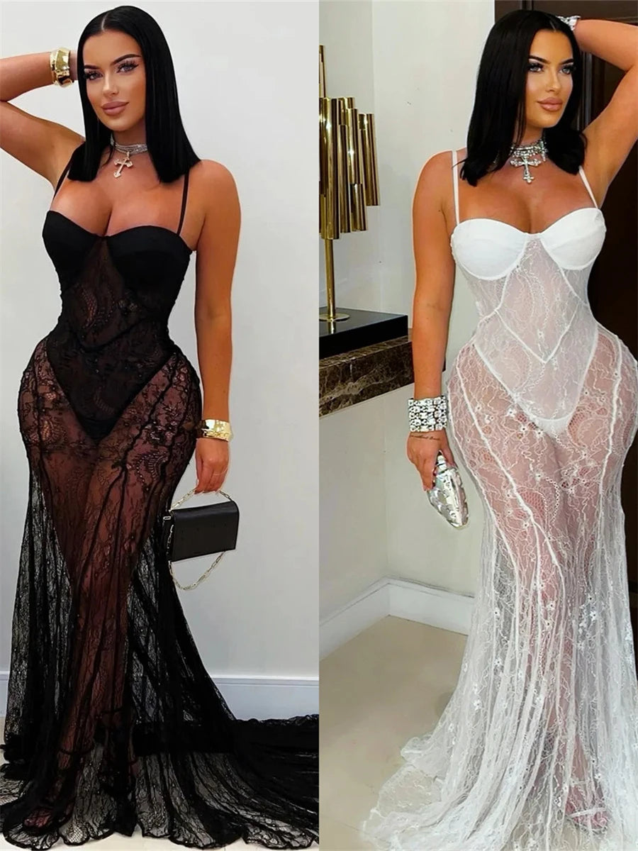 Weird Puss Sexy Mesh Jacquard Dress Women See Through Patchwork Sleeveless Backless Stretch Skinny Midnight Party Club Vestidos