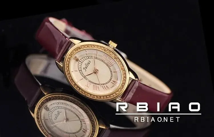Small Oval Rhinestones Julius Lady Women's Watch Japan Quartz Elegant Fashion Hours Bracelet Leather Girl's Gift Box