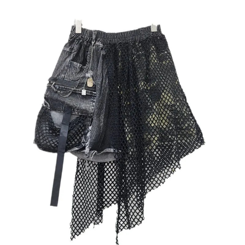 YEAE 2024 Winter New Items Trendy Camouflage Denim Shorts For Women Fashion Elastic Waist A-line Short Pants Female