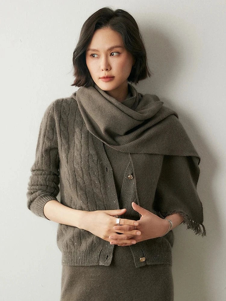 New Chic Women 100% Cashmere Scarf Autumn Winter Cashmere Knitted Tassel Long Shawls Row Style Basic Soft Warm Scarf Luxury Tops