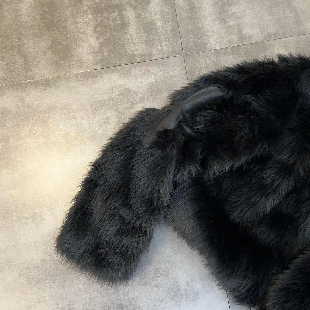 2025 Winter Women Cotton Jacket Lapel Long Sleeve Patch Cross Short Fur Coat Black