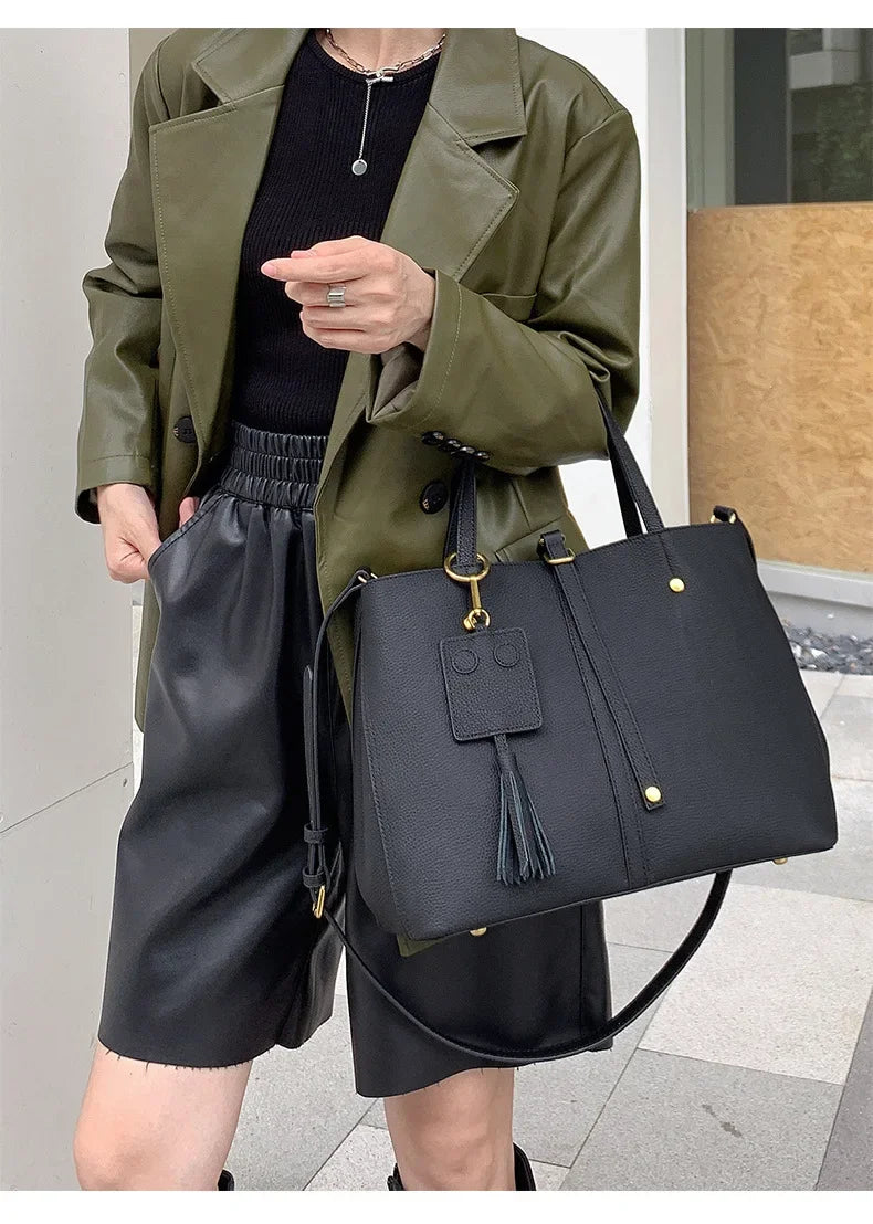 Female Soft Natural Cowhide Handbags Women Cow Genuine Leather Shoulder Bag Ladies Fashion Designer Luxury Retro Crossbody Bags