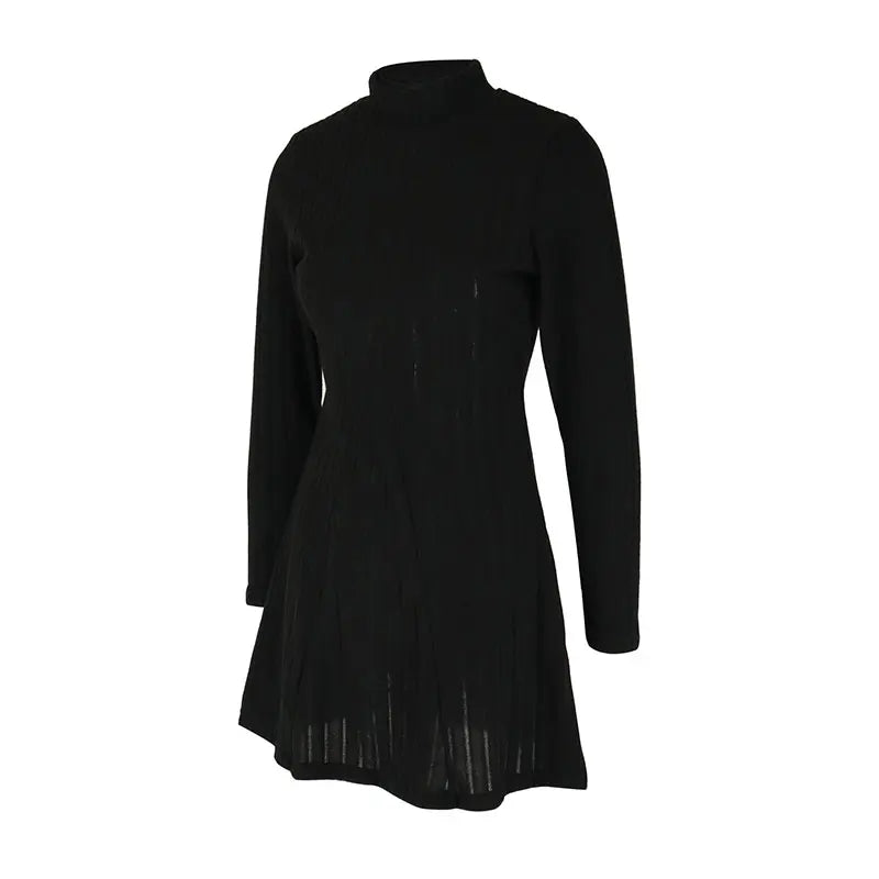 Spring Sexy Women's A-Line Dresses Fashion New Club Party Half High Collar Long Sleeves Black Dress Female Casual Slim Dresses