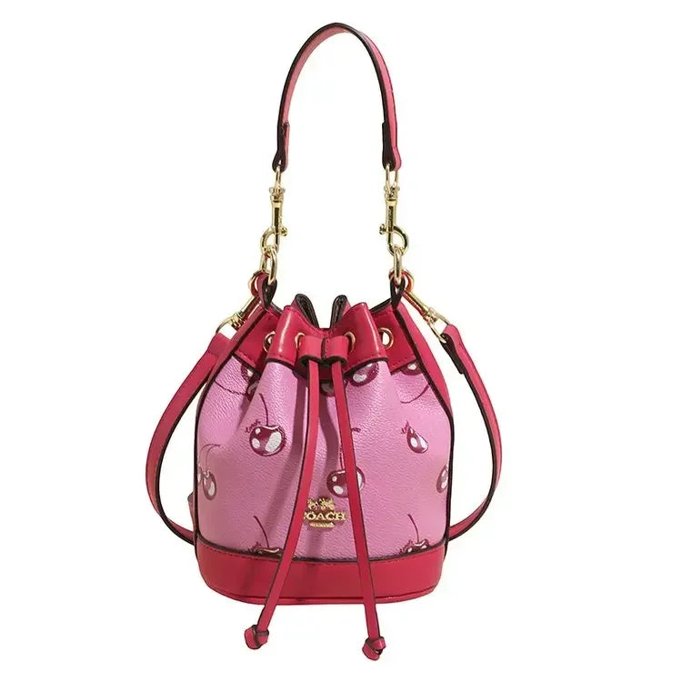 "2025newTextured Bucket Bag Women Artisan Drawstring Shoulder Purse Vintage Motif Crossbody Heritage Accent Carrier"