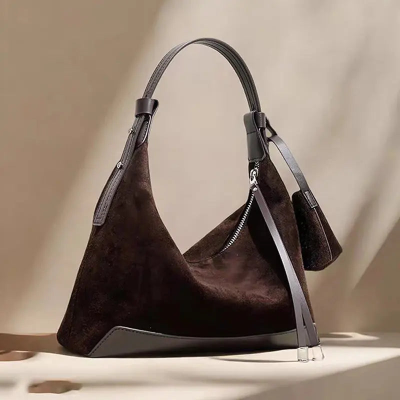 Classic Suede Women's Handbag New Simple Versatile Work Commuting Underarm Bag Genuine Leather Texture Fashion Shoulder Lady Bag