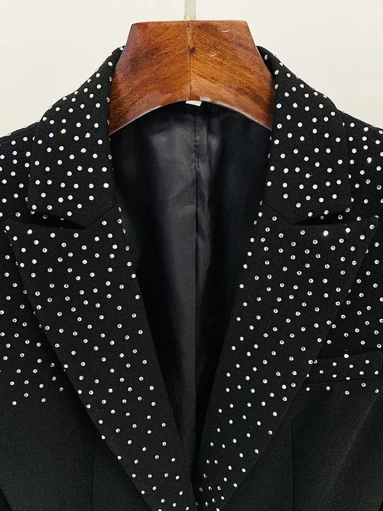 HIGH STREET 2024 New Designer Runway Suit Set Women's Slim Fit Single Button Rhinestone Diamonds Beaded Blazer Skirt Suit 2pcs