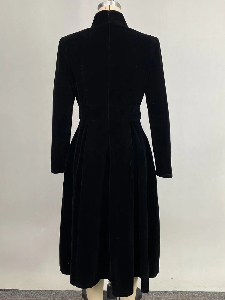 Beautyblue Womens Evening Dresses High Neck Midi Dress New Black Long Sleeves Elegant Party Dress for Female Casual Gathering