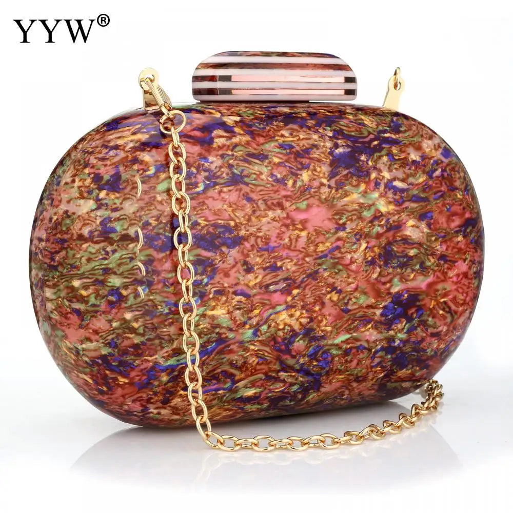 YYW Design Shell Acrylic Clutch Purse Women Marble Bag Luxury Elegant Lady Evening Bag Roud Cute Purple Handbag Shoulder Bags