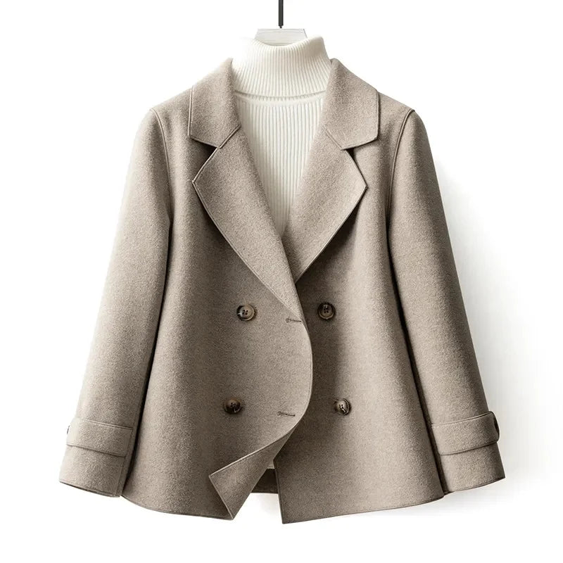 High-Quality Double-Sided Woolen Coat For Women 2024 New Short With Temperament Doll Neck Mother's Outfit Woolen Coat Female Red