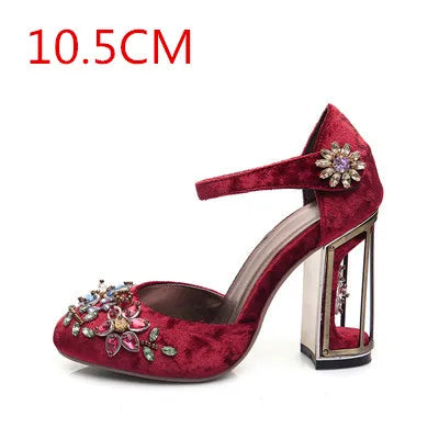 Handmade Rhinestone Embellished Crystal Flower Mary Janes for Women