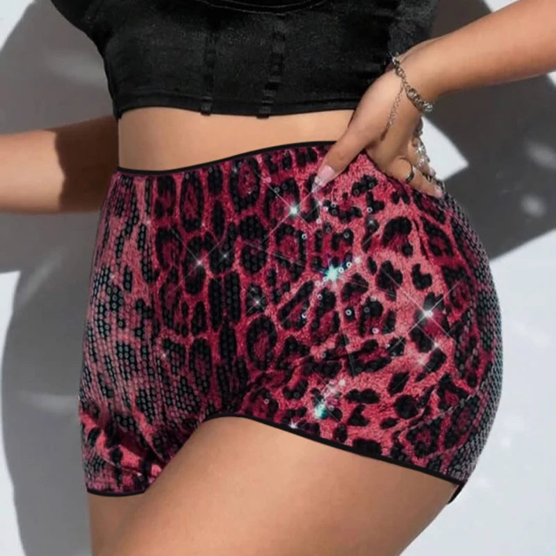 Weird Puss Leopard Print Mini Shorts Women Sequins Patchwork Wild Skinny Stretch Streetwear Autumn Midnight Sexy Trend Buttoms