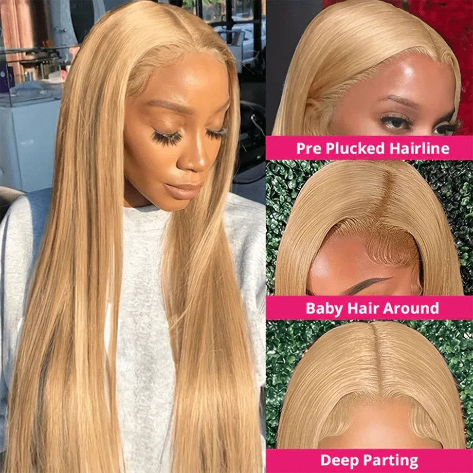 #27 Honey Blonde HD Lace Wig 13x6 Human Hair Bone Straight Lace Frontal Wig 13x4 Transparent Colored Lace Front Wigs For Women
