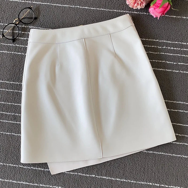 Woman skirts A Line 2025 korean style High Waist genuine Leather Women's Mini Skirt Bodycon A-Line Black Sexy Female Short Skirt
