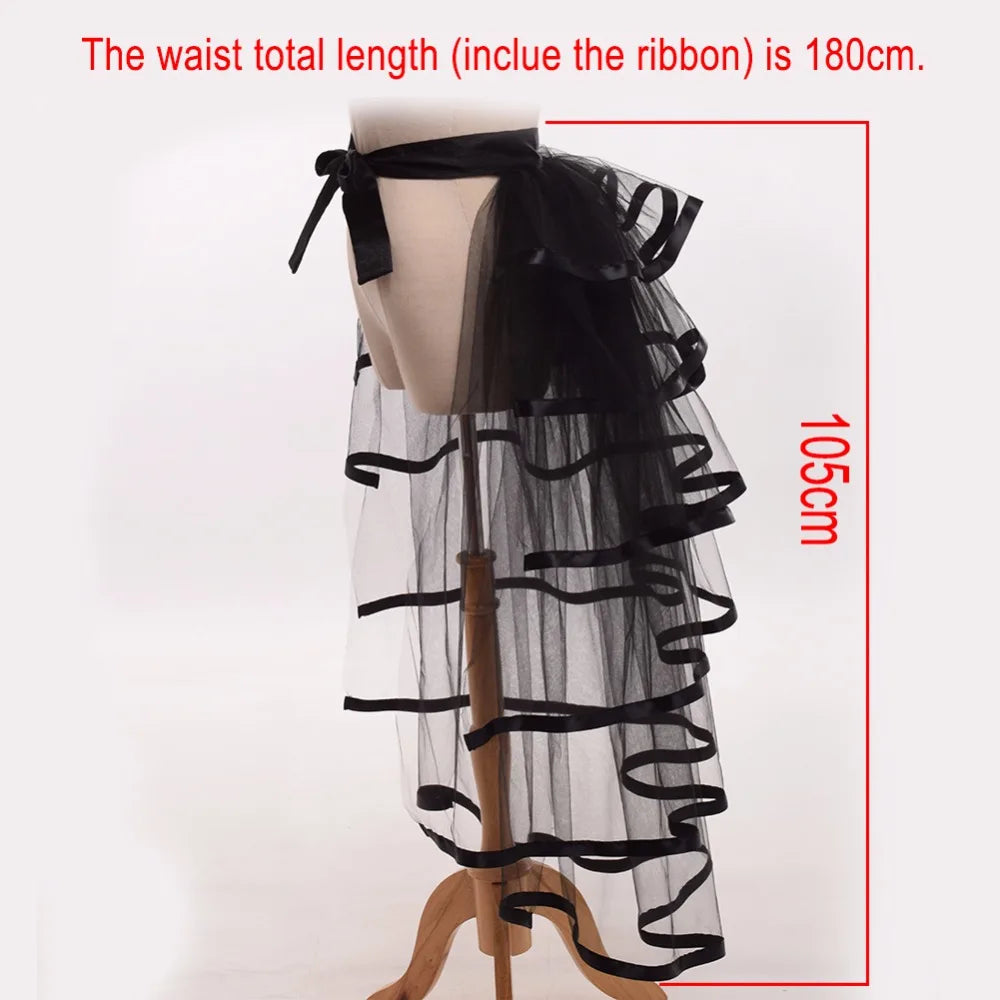 Women Punk Puffy Ruffle Tutu Bustle Skirts Sexy Steampunk Cocktail Party Tie-on Overskirt Gothic Tulle Skirt for Female