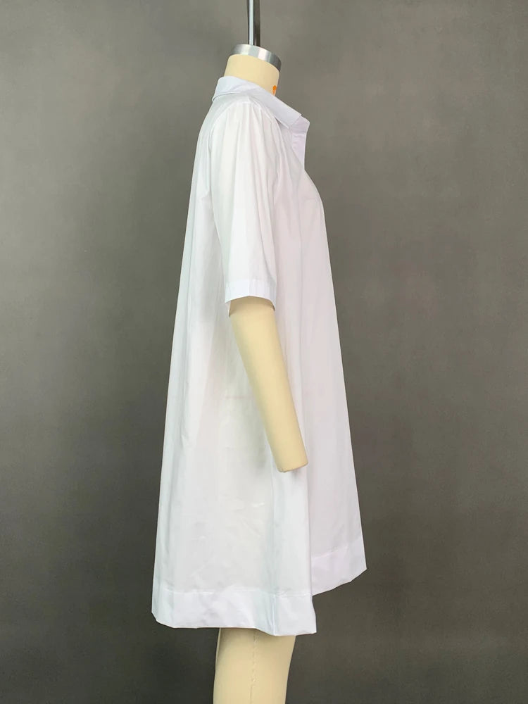 Fashion Women's White Shirt Dress Summer Half Sleeves Loose Solid Color Lapel Loose Casual Deep V-neck Mini Dresses