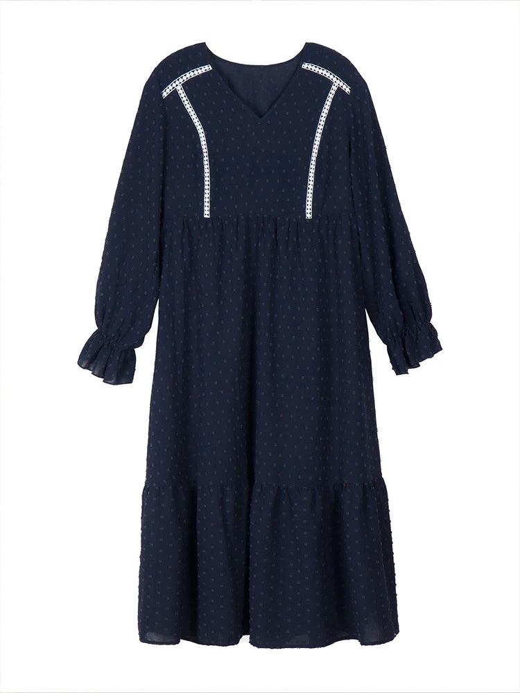 plus Size Women's Pullover V-Neck Long Sleeve Dress Autumn 2025 Printed Loose Casual Fashion Best Choice for Autumn