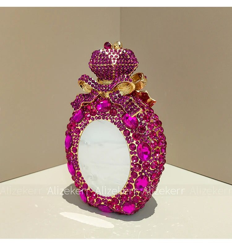 Alizekerr Perfume Bottle Crystal Evening Bags Women Gorgeous Boutique Bow Diamond Metal Clutch Purses And Handbags Wedding Party