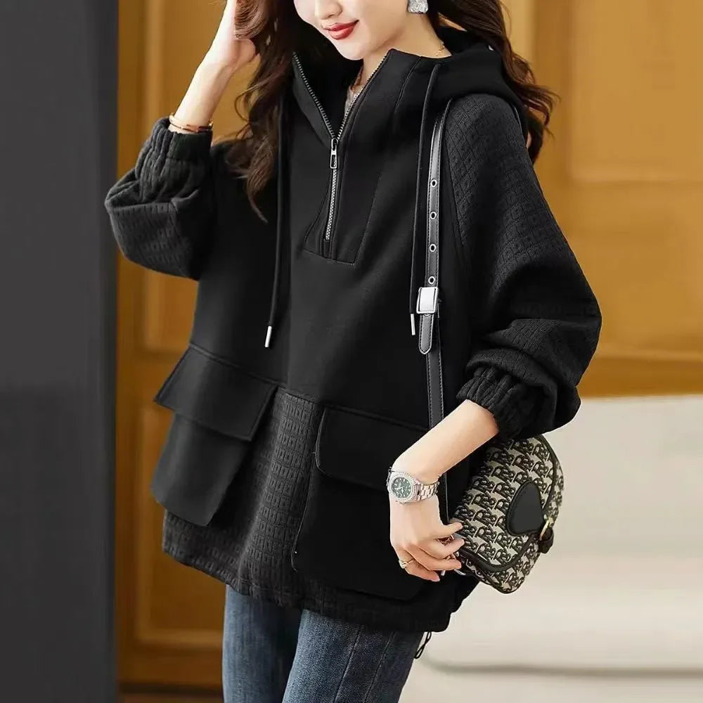 Sweatershirt Japanese Cotton Jacket Women's Autumn And winter New Female Coat Hooded Long-Sleeved Coat Coffee Black Shirt Plus