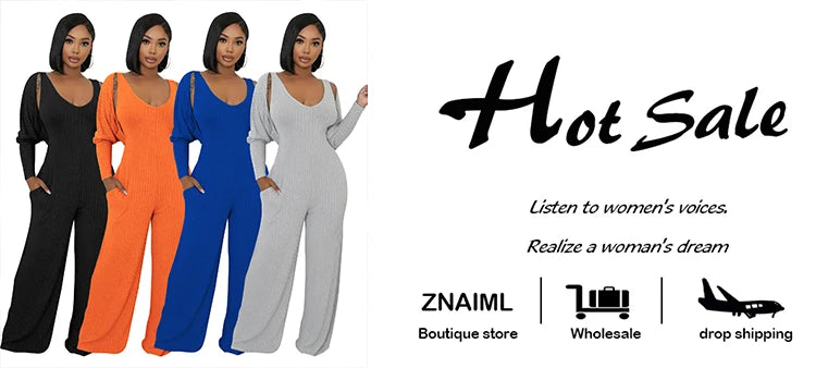 Znaiml Blue Knitted Ribber Wide Leg Pants Jumpsuits and Crop Coat Tops Two 2 Piece Women Sets Autumn Streetwear Birthday Outfits