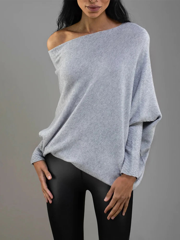 Women's Ribbed Knit Jumper Set Casual Bat Sleeve round Neck Simple Versatile Autumn Winter Knitwear 2024 New Headwear Included