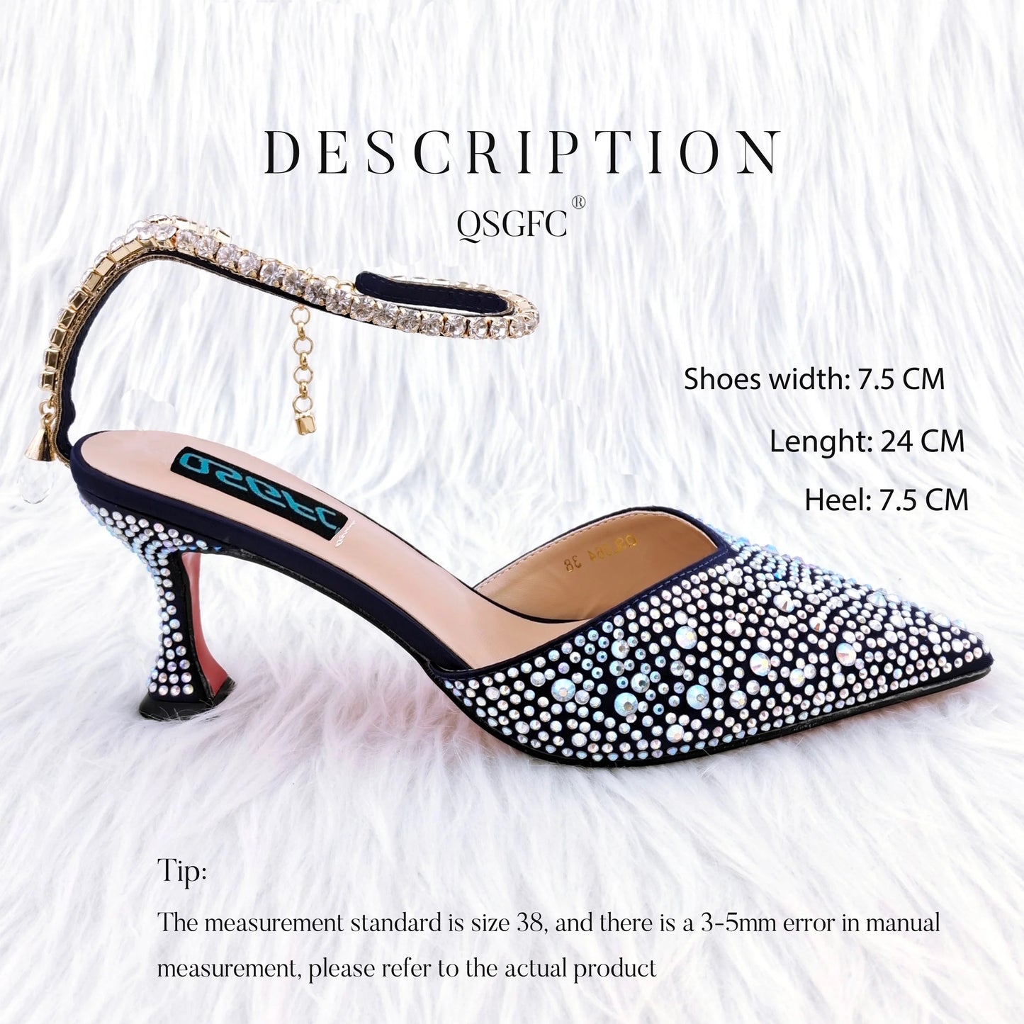 QSGFC Nigerian Popular Pointed Shoes And Bag Handle Soft Small Bag Anklet Design Mid-Heel Women's Shoes