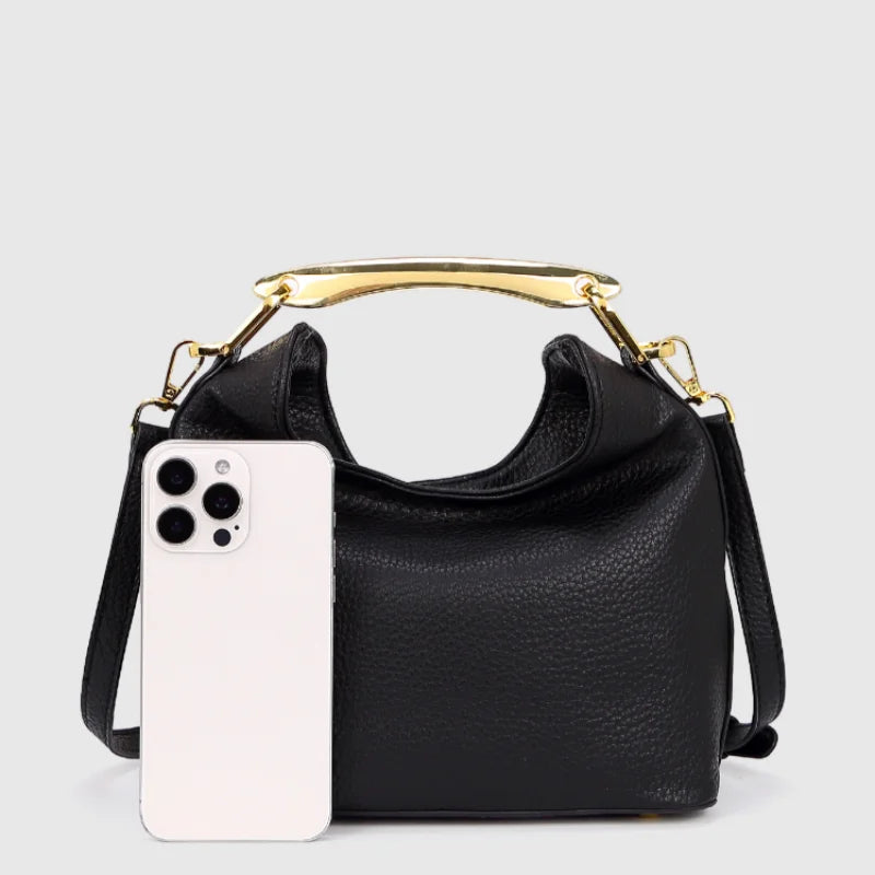 Luxury Texture Women's Bag Lychee Pattern Metal Handle Shoulder Bag Evening Clutch Bag Fashion Designer Half-moon Crossbody Bag