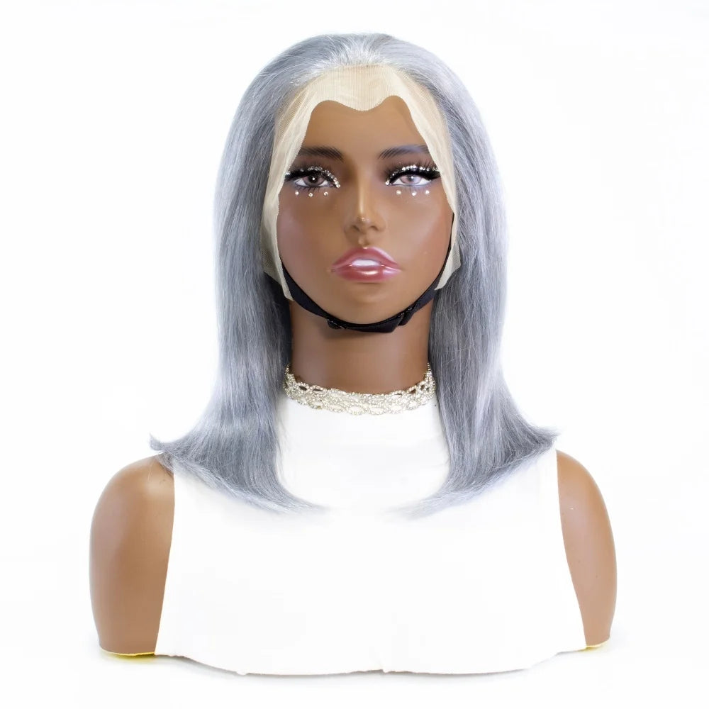 Silver Grey Straight Bob Human Hair Wigs Gray 13x4 Transparent Lace Front Short Bob Short Wigs Human Hair For Women Preplucked