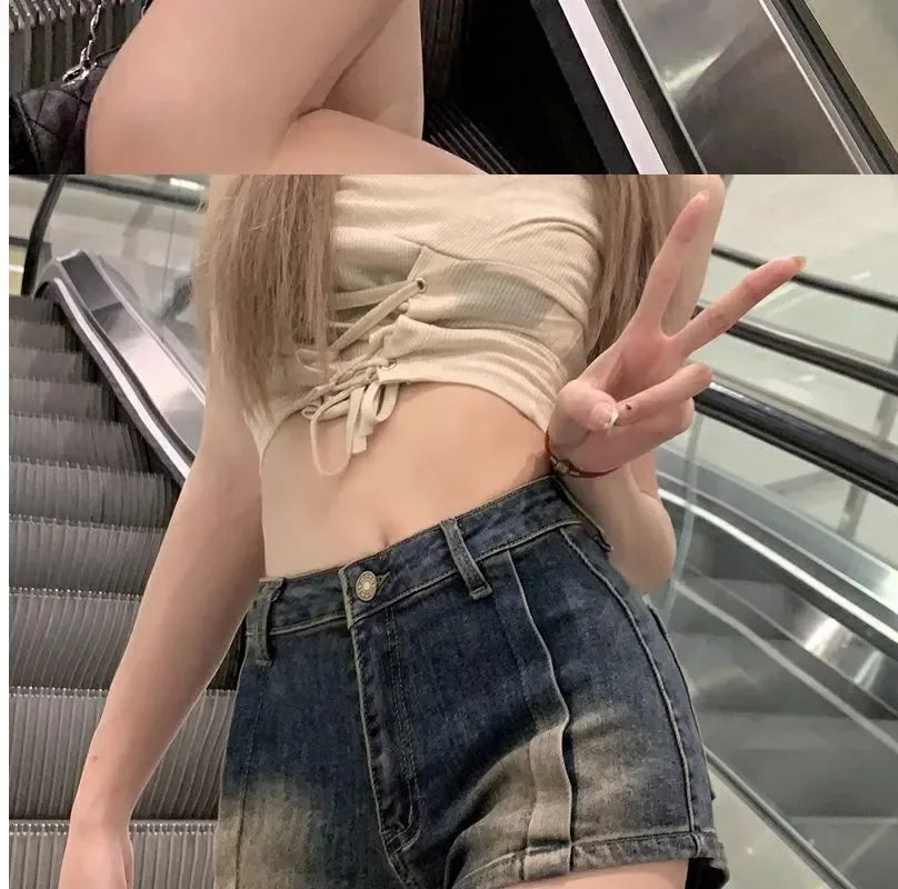 Retro Washed Denim Shorts Women Summer Hot Sale Of The Season New Straight Leg High Waist Slimming Versatile Hot Pants Casual Co