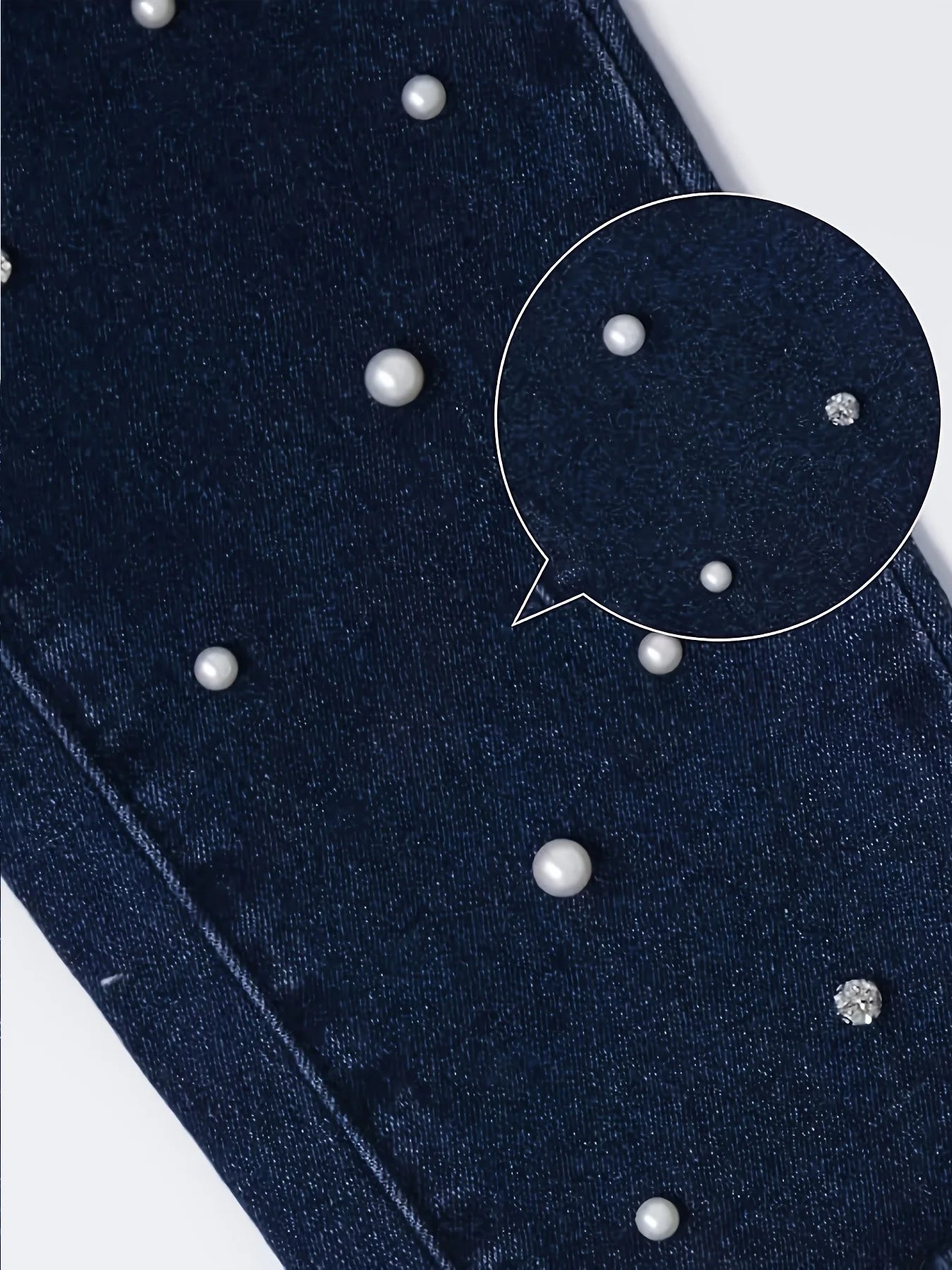 Mid-waist fashionable sequin and diamond embroidered with deep blue denim pencil pants, ladies' skinny jeans, suitable for all s