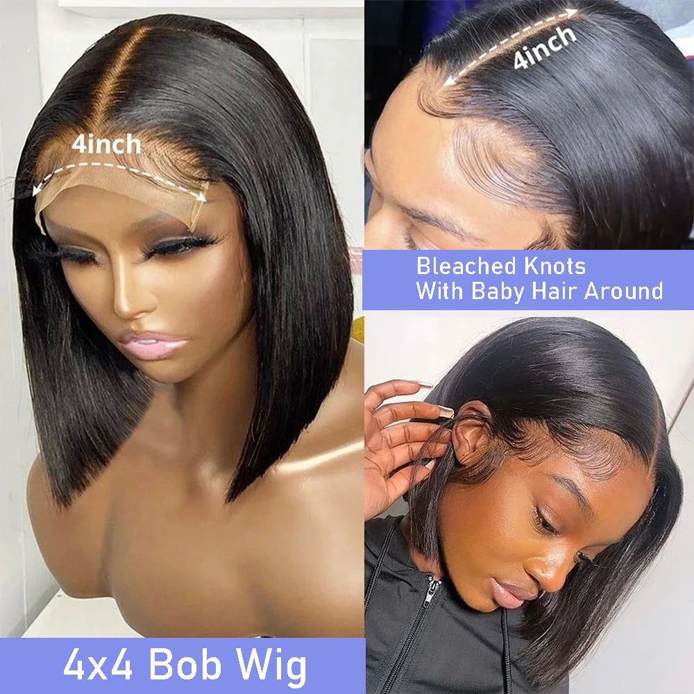 200% Density 12 14 16 Inch Straight Bob Vietnamese Black Human Hair Wig 13x4 4x4 Closure Lace Frontal Short Bob Human Hair Wigs
