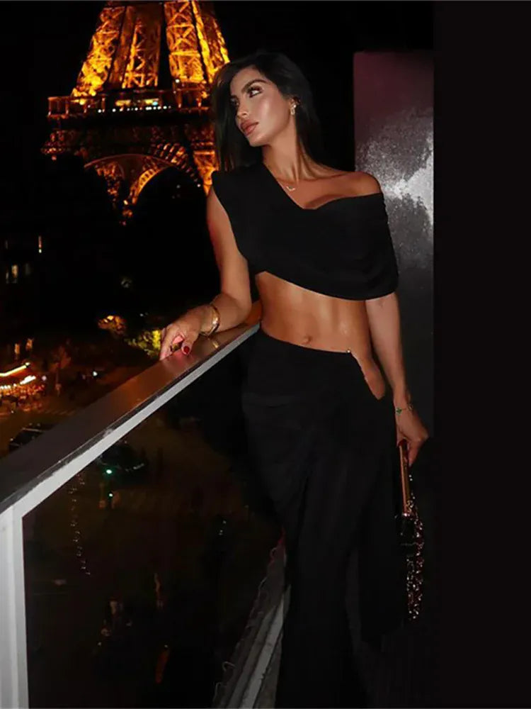 Pleated Crop Top Tassel Waist Set