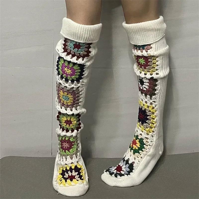 Extra Long Ethnic Crochet Knit Over Knee Socks for Women