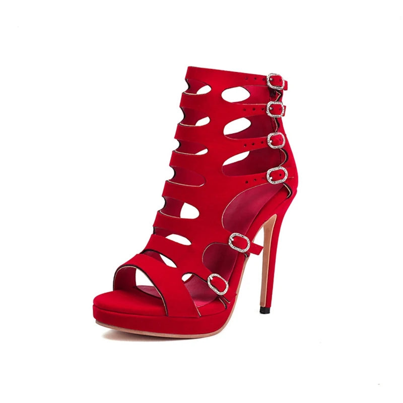 Premium Buckled Suede Open Toe Stiletto Sandals for Women