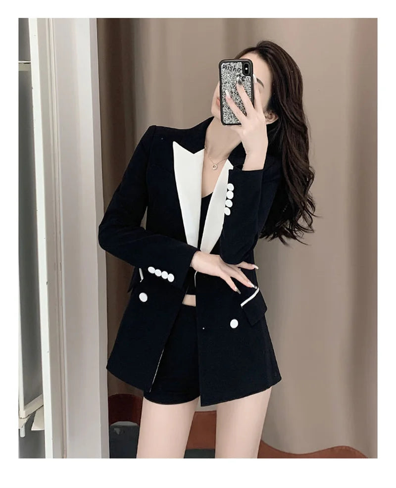 High-Quality Black Suit Jacket Women's 2022 Autumn Blazer Design Sense Of Contrast Color Lady Clothes Women's Trench Coat Spring