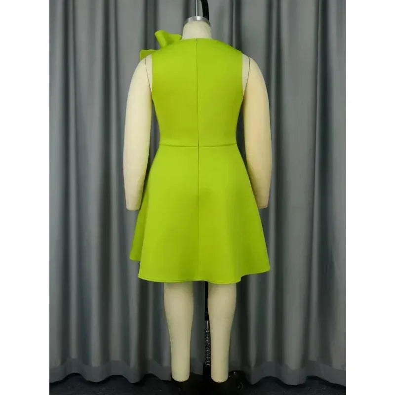 2025 New Women Sweet and Cute Green Party Evening Dress 3D Flower Sleeveless Knee Length Elegant Cocktail Celebration Robe