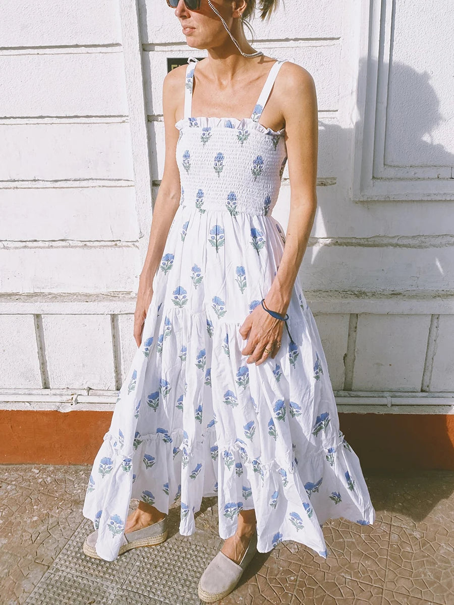 Women'S Sleeveless Printed Lace Up Dress Casual Summer Printed Lace Up A-Line Party Dress Suitable For Holiday Beach Street Wear