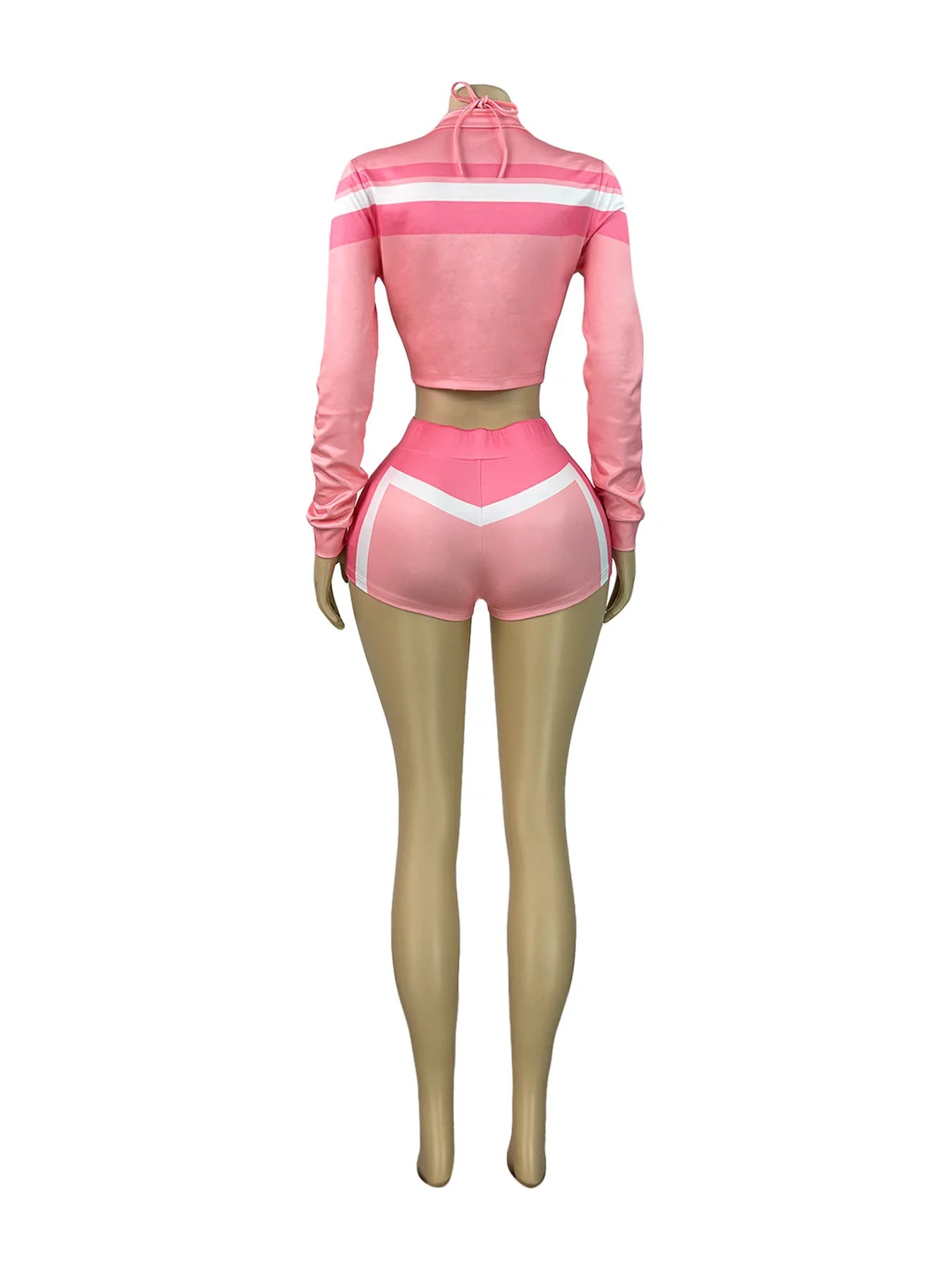 Weird Puss Contrast Patchwork 3 Piece Set Women Halter Strapless Tops+Cardigan Crop Jacket+Drawstring Shorts Sexy Sporty Outfits