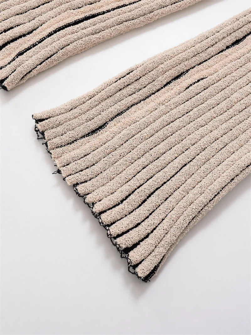 Joskaa 2025 Women's Striped Knit Two Piece Set Casual O-Neck Sleeveless Sweater Vest and Flared Pants Matched Vintage Streetwear