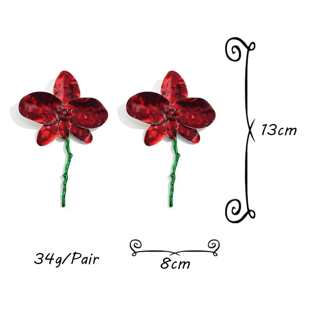 New Arrival Exaggerated Large Red Flower Drop Earrings High-Quality Trendy Long Earrings For Women Statement Jewelry Accessories