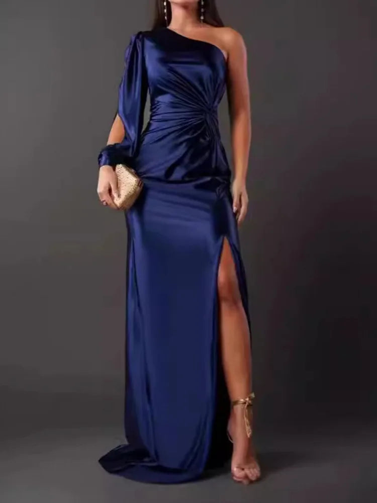 Elegant One Shoulder Backless Maxi Dress for Women