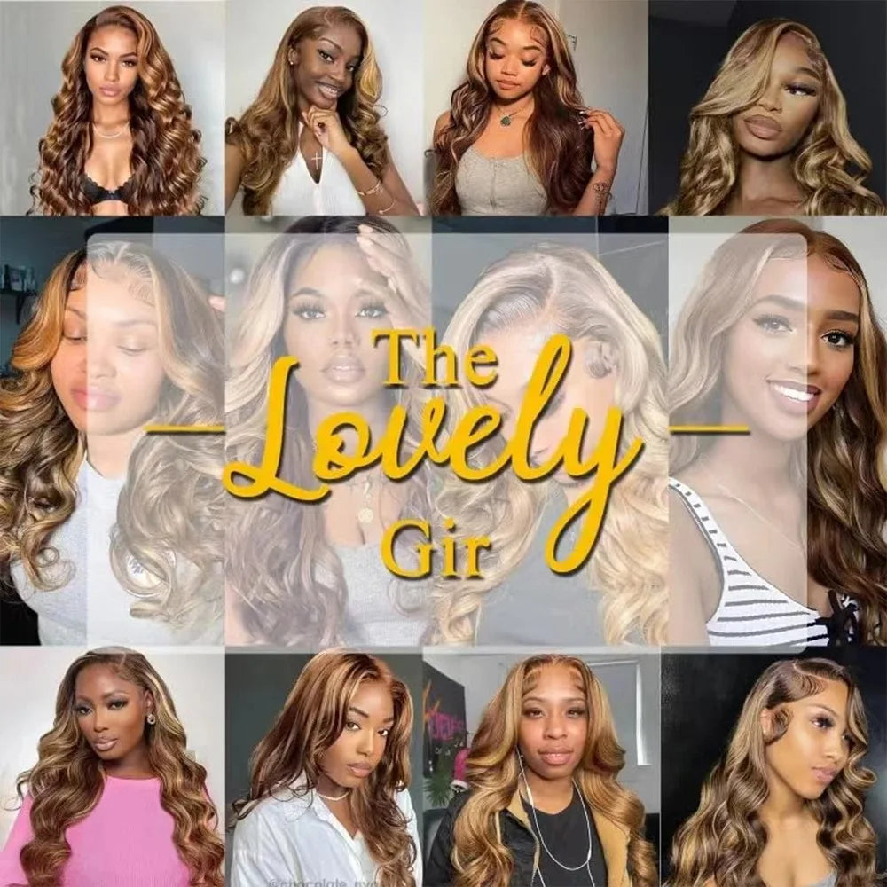 Honey Blonde Ombre Body Wave Human Hair Lace Front Wig for Women