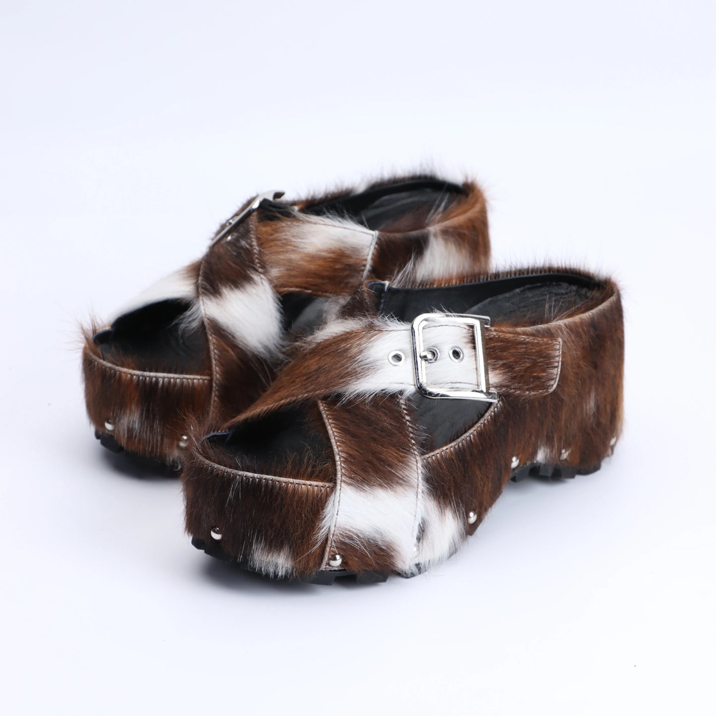 Mary Jane Platform Clogs with Arch Support Women's Adjustable Strap,Natural Calf Hair Mules, Leather-Lined Slip-On Vintage Shoes