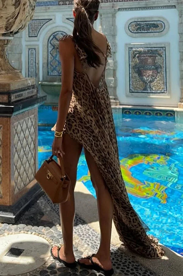 Woman Leopard Print Chiffon Set 2 Piece Summer Sexy Holiday Beach Chic Skirt Two Pieces Set Lady Wear Outfits